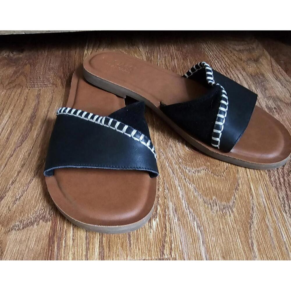TOMS Shea Sandals Black Leather Suede Size 7 Womens Slip On